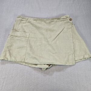 ZARA Linen-Blend Wrap Skort Shorts Size XL Light Sage Green
